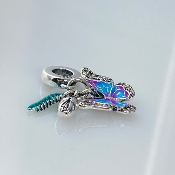 Sterling Silver Give Yourself Time - Butterfly Life Cycle Dangle Charm - Picture 13 of 15